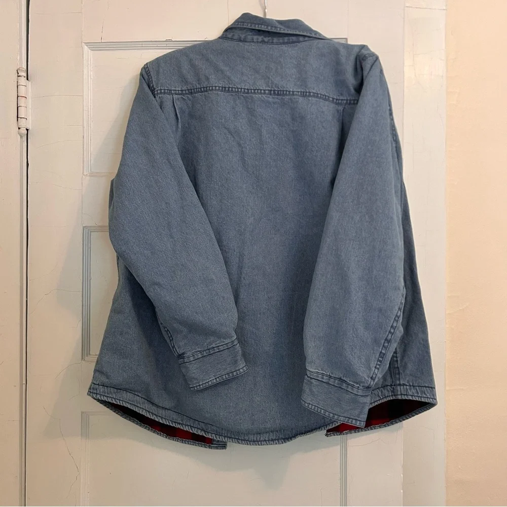 Woolrich Blanket Fleece Lined Jean Jacket Women’s Shacket Buffalo Plaid Sz M - Picture 7 of 10